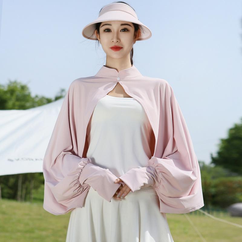 Ice Silk Sunscreen Jacket for Women In Summer Shawl for Cycling and Driving Short UV Loose Breathable Long Sleeved Jacket