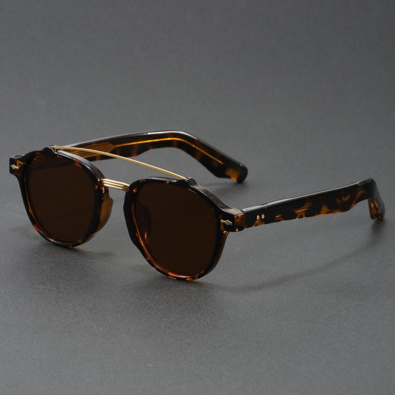HBK Double Bridge Sunglasses - Round Frame Face Slimming Design - K-Style Vintage Unisex OEM
