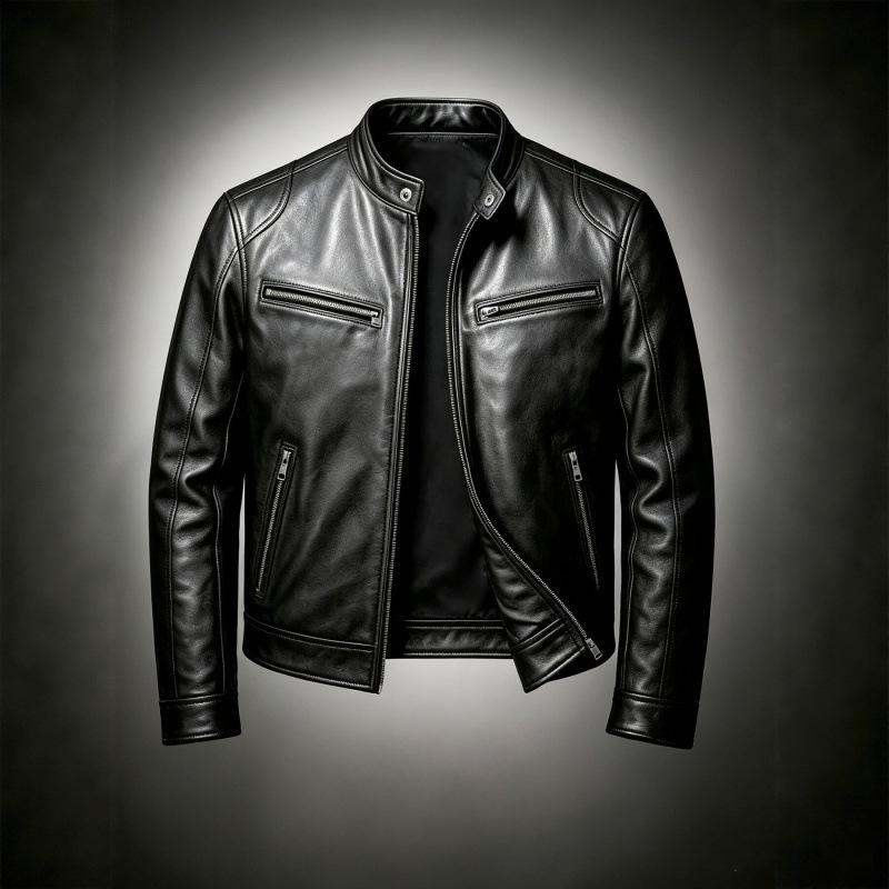 Men's locomotive style PU leather jacket stand-up collar slim jacket retro casual jacket leather jacket