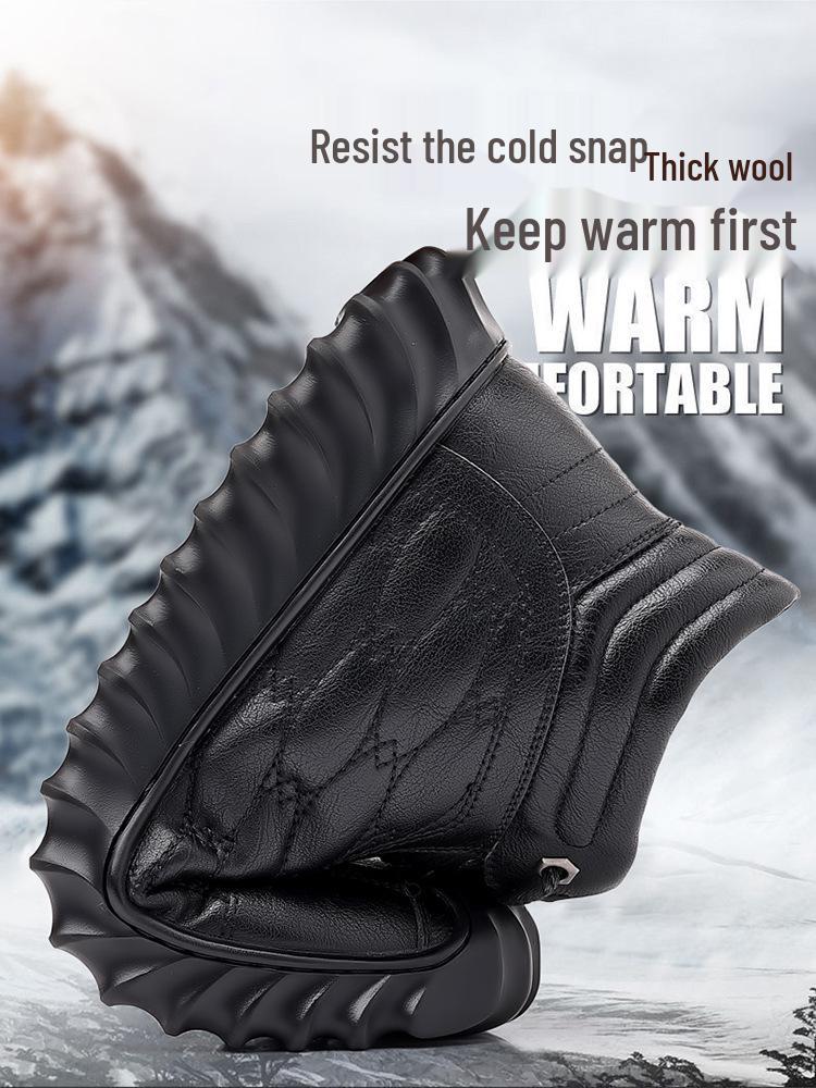 Men's Winter High-Top Cotton Shoes with Wool Lining - Large Size, Non-Slip Snow Boots
