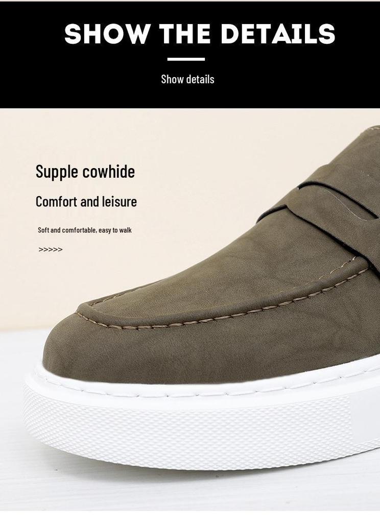 Men's Autumn Comfortable Slip-On Loafers: Breathable, Lightweight Cowhide Shoes with Thick Sole