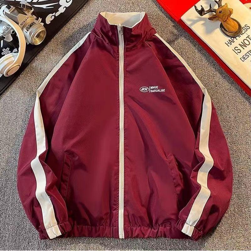 

Wear Loose Standing Collar Waterproof Letters Both Sides Spring Autumn New Jacket Casual Men s Top S красный