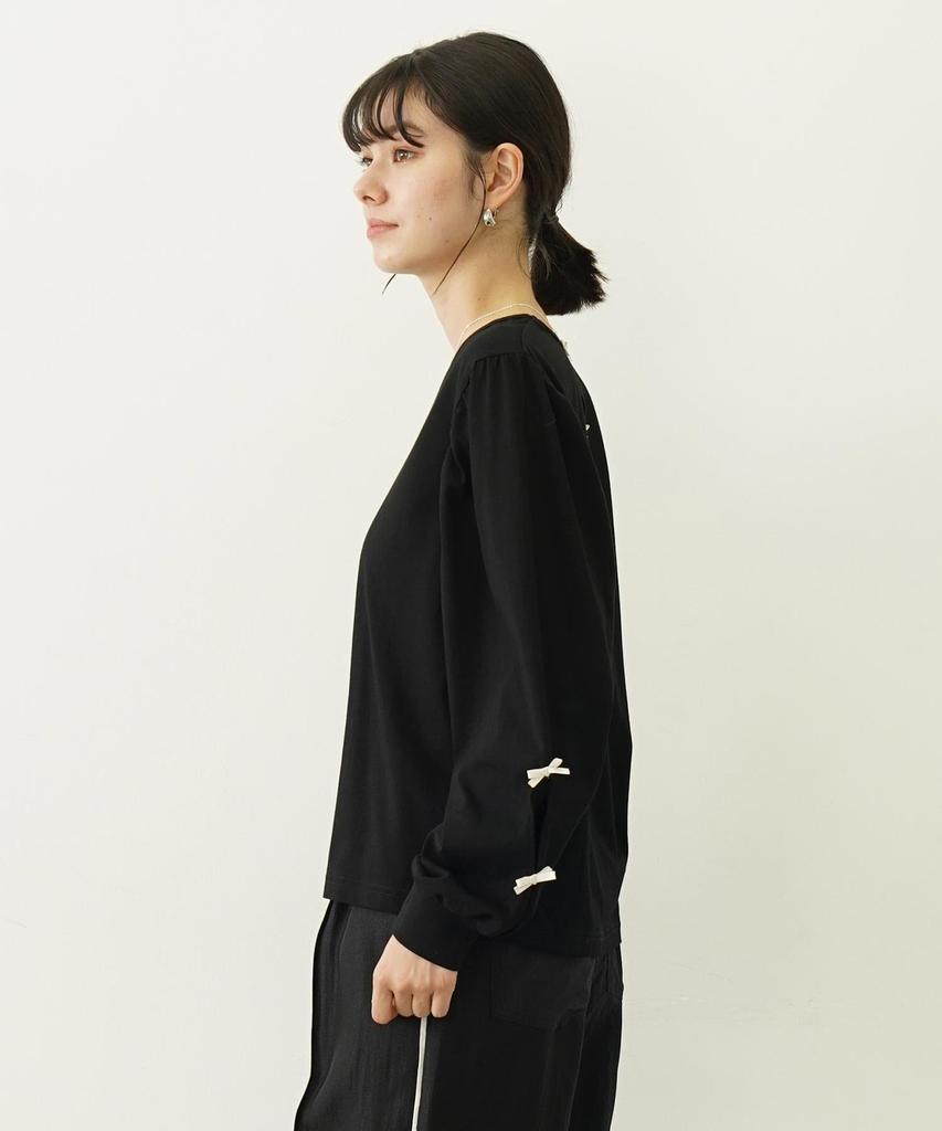 Milkfed Casual Ribbon Long Sleeve Black Women's Top,
