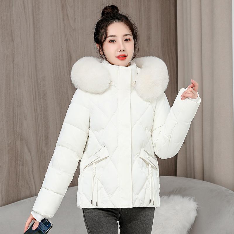 2025 Winter Wear New Down Cotton Jacket Slim Fit Hooded Big Fur Collar Student Cotton Jacket Women's Cropped Padded Jacket Thickened Jacket