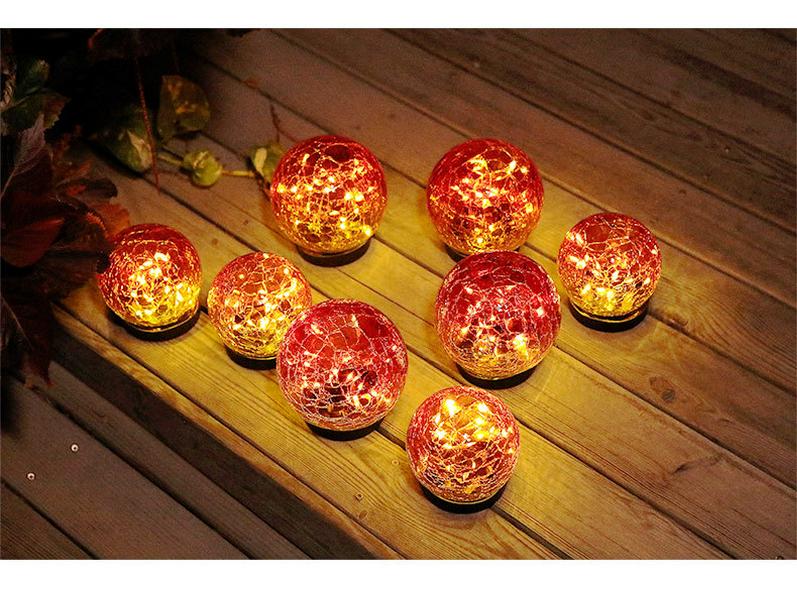 Solar Red Crackle Glass Ball Light - Waterproof Outdoor Garden & Lawn Decor
