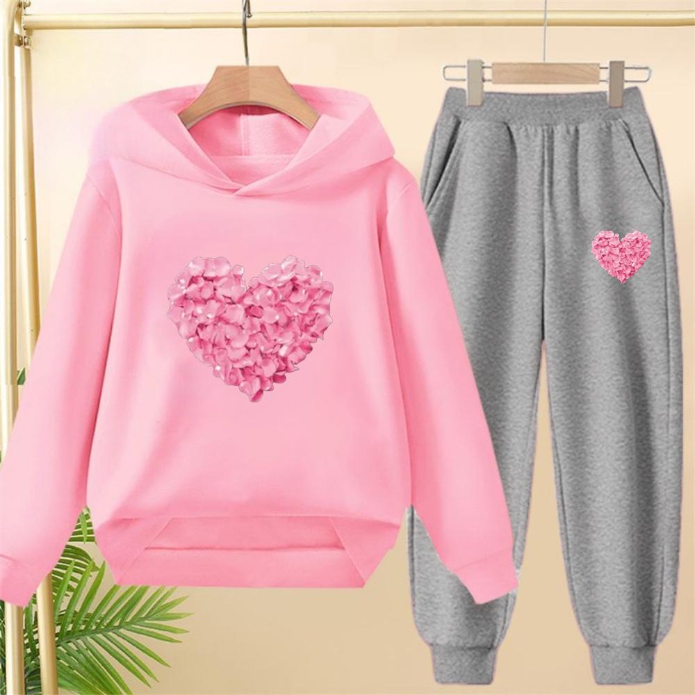 Petals heart-shaped Children's Tops and bottom Hoodies Girls Boy age 3-12 Coat Casual Toddle Sweatshirr clothing