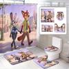 4pcs Official Disney Zootopia Bathroom Collection: Waterproof Shower Curtain with All Characters, 4-Piece Set