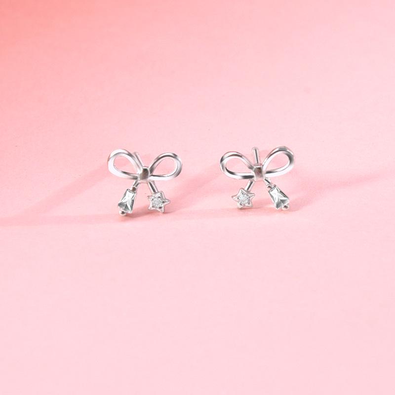 S925 Sterling Silver Bow & Star Stud Earrings - Simple, Versatile, Sweet, High-End Style for Women 925 Sterling Silver