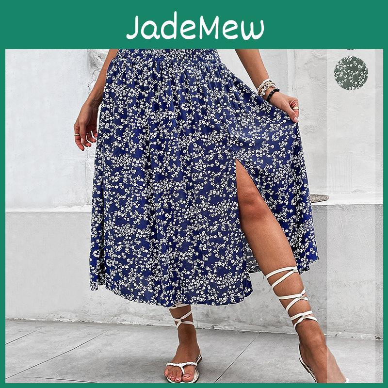 With Summer A A Skirt Casual And Vacation Style Featuring A Fresh Blue Floral Print Skirt