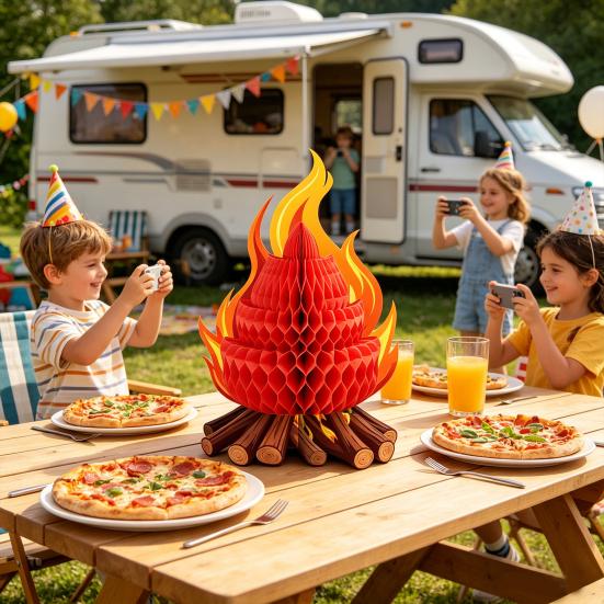 Fake Campfire Decoration 3D Paper Honeycomb Campfire Centerpiece Artificial Flame Folding
