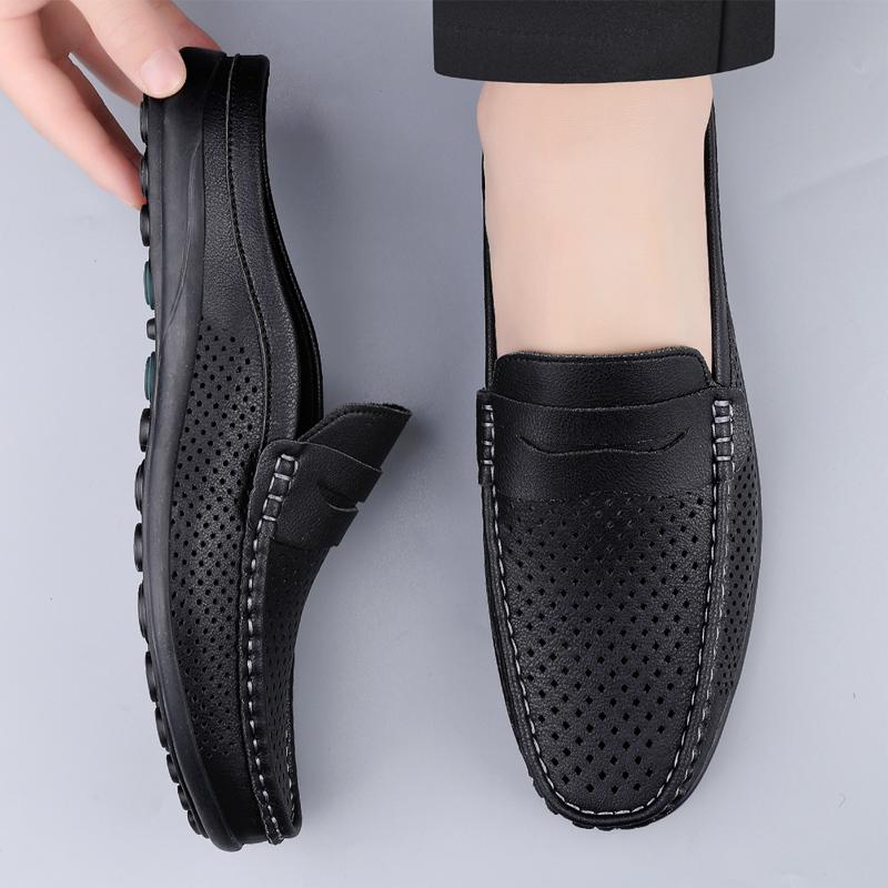 Men's Outdoor Slippers Hollow Out Loafers for Men Fashion Leather Sandals Shoes Breathable Causal Beach Shoes