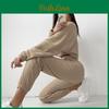 Solid Women Color Sleeve Long V Neck Hoodies Suit Autumn Winter Loose Top Wide Leg Pants