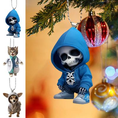 Hoodie Skull Acrylic Hanging Decoration Home Indoor Christmas Tree Car Rearview Mirror 2D Flat Dog
