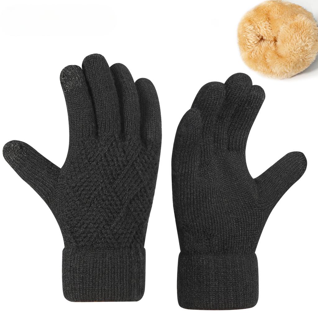 Double layer Touch Screen Gloves for Men with Velvet Warmth and Thick Autumn and Winter Cold Protection Outdoor Knitted Gloves