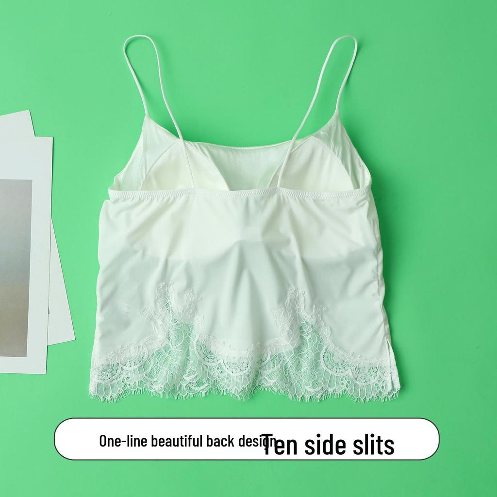 Silk Satin Mulberry Strap Top with Padded Bustier Bandeau Bra and Lace for Women