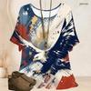 Women Plus Size Round Neck Batwing Short Sleeve Top Star Planet Cosmic Wave Print Loose Casual Tunic Blouse
