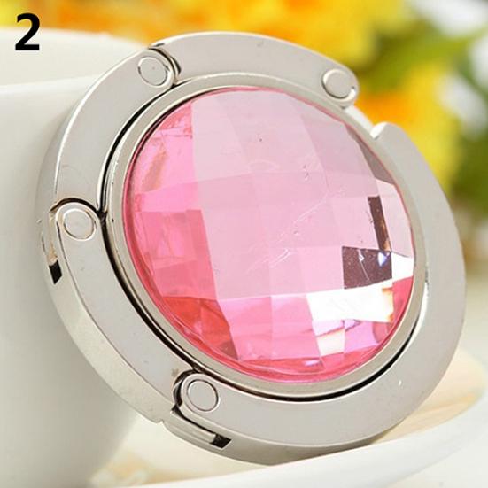 Foldable Purse Hanger Handbag Hook Hang Convenient Table Round Rhinestone Holder