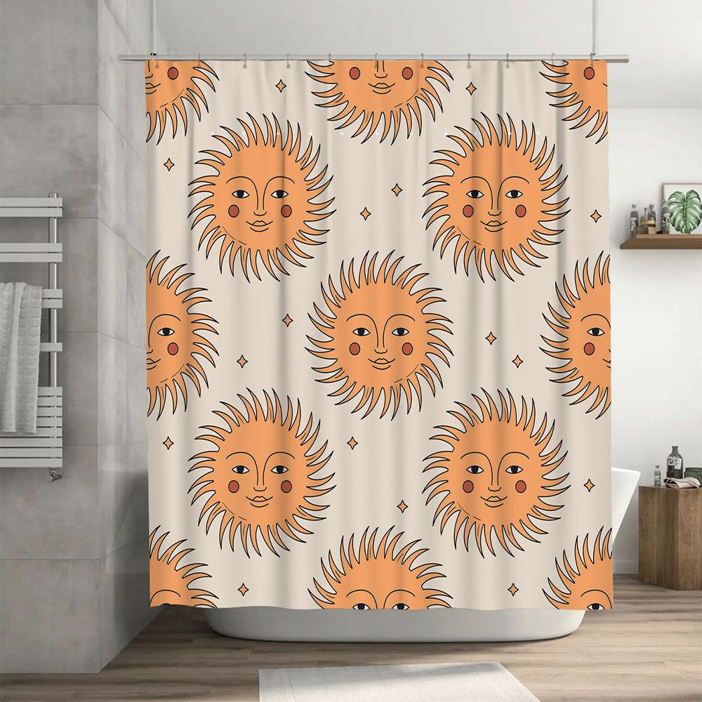 Solros Duschdraperi Med Sött Ansiktstryck För Badrumsdekoration Orange Rosa Blommig Solnedgångsdesign Vattentätt Tyg 72X84 Tum