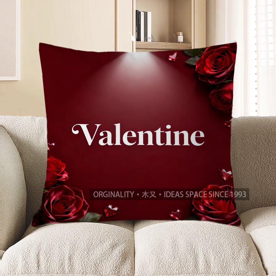 

2D Valentine Roses Heart-Shaped Decorative Pillow Pattern Cushion Cover Suitable For Sofa Bedroom Car Pillow Cover 40x40cm