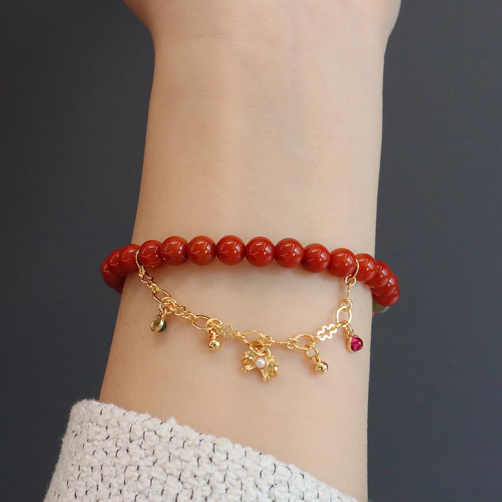 New Chinese Nanhong Agate Beaded Bracelet Fashion Women Daily Jewelry Lucky Gift
