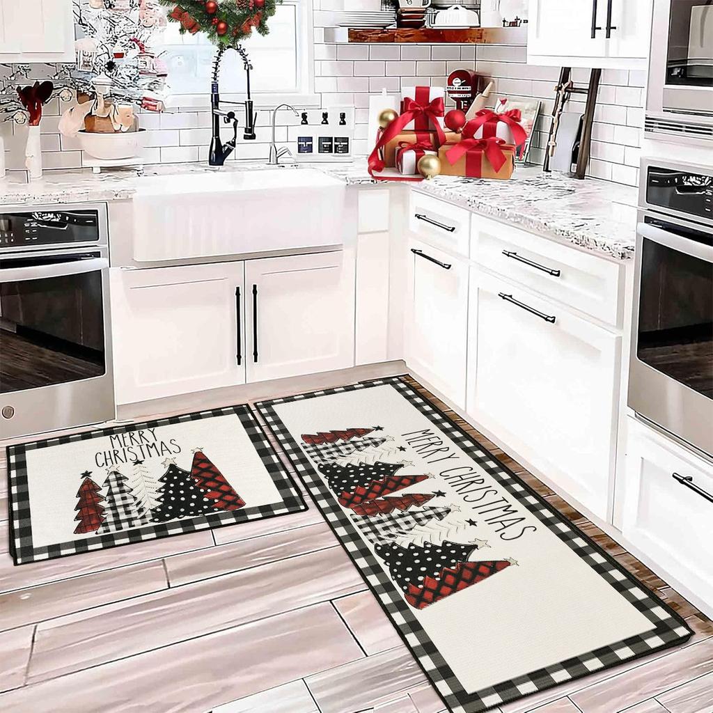 Plaid Christmas Tree Floor Mat Home Kitchen Absorbent Non-slip Mat Merry Christmas Decoration For Home 2025 Happy New Year 2026