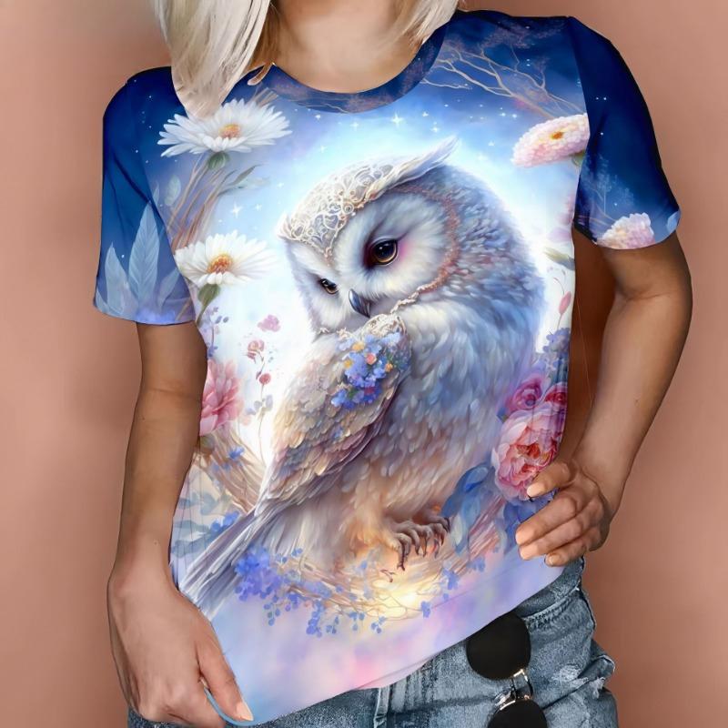 Summer Owl 3D Digital Printed Women's Casual Fresh T-Shirts Women’s