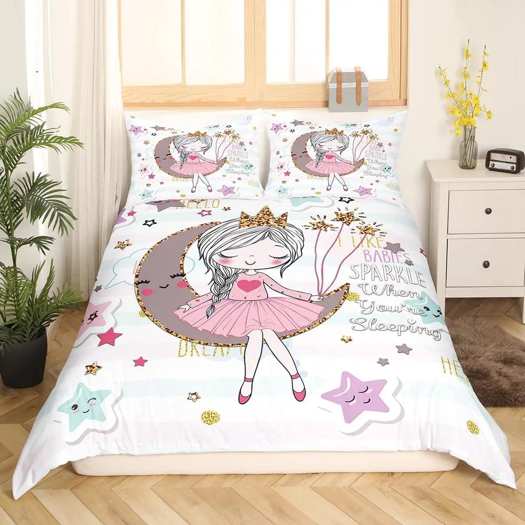 African American Duvet Cover Gilrs Kids Cute Ballet Princess Dancer Bedding Set Double Queen King Size Polyester Qulit Cover