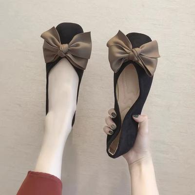 Autumn Flat Bottom Square Head Single Shoes Women's Shallow Mouth Big Bow Sweet Versatile Soft Sole Shoes Work Shoes Black