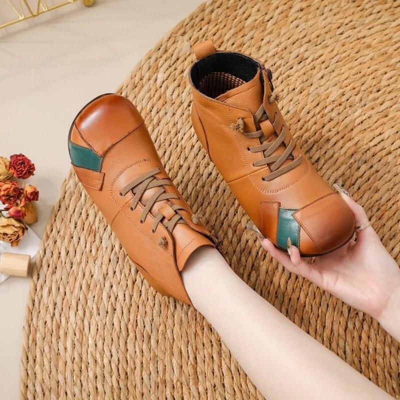 Johnature Stivaletti da Donna Stile Etnico Scarpe Casual in Vera Pelle Colorate con Suola Morbida in Cotone