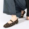 Mode Nieten Design Ballerinas Damen Wildlederimitat Gürtel Metallschnalle Niedriger Absatz Damenschuhe Rutschfeste Weiche Sohle Mary Jane Schuhe