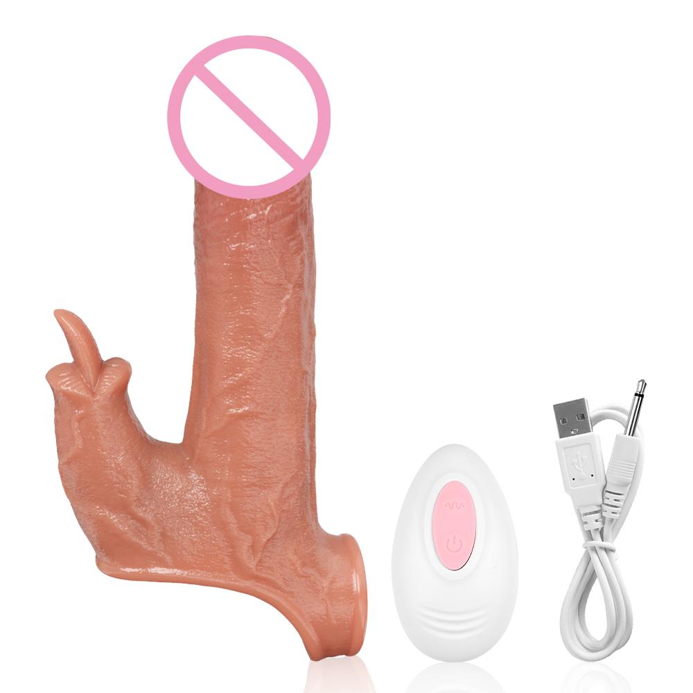 Remote Control Reusable Penis Extender Dildo Sleeve Glans Delay Ejaculation Cockring Adult Vibrator Couples Sex Toys for Men