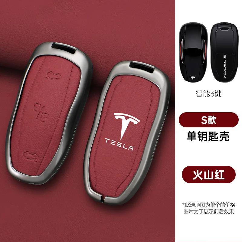 Samolepka na auto 2025 Hot Zinková slitina Kůže Klíčenka do auta Chytrý ovladač Pouzdro Kryt Držák Pro Tesla Model 3 Model S Model Y Chránič K