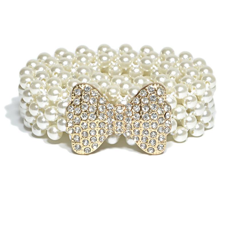 Meier Strass-verzierter Taillenkette - Damen süß & schick elastisches Perlen Skinny-Gürtel