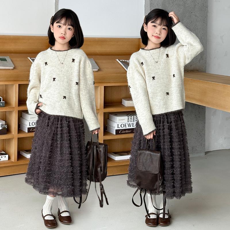 

Girls Fashionable Korean-Style Sweater and Tulle Skirt Set, 2025 Spring/Autumn Collection 120 cm абрикосовий/бежевий