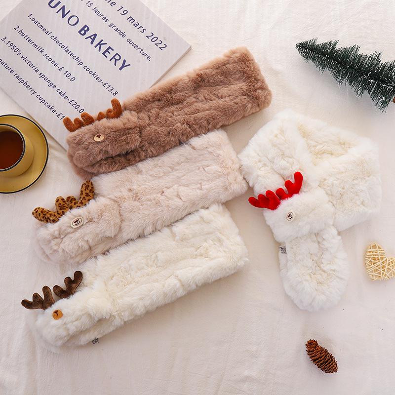 Atmosphäre Geschenk: Damen Flauschiger Winterschal, Faux Rex Kaninchenfell, Vielseitiger Plüsch Rehbrauner Nackenwärmer für Weihnachten & Neujahr