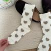 4 Pairs Womens Casual Crew Socks Elastic Fit Flocking Heart Pattern Soft Nylon Fabric Calf Socks for Comfort and Fashion