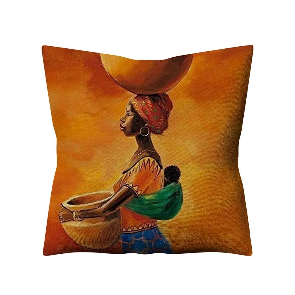 Retro Ethnic Style African Women Cotton Linen Decorative Pillowcase Home Sofa Square Pillowcase Almofadas Decorativas 45X45Cm