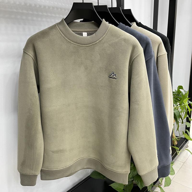 Men's High-End Velvet Hoodie: Round Neck, Warm Winter, Double-Sided Berber Fleece, Plus Velvet, Thick Base Layer Top