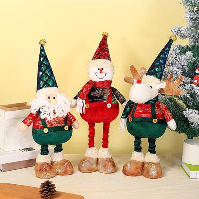Christmas Santa Claus Ornament with Retractable Spring Legs Snowman Elk Plush Figurine  Home Party Decoration Children Xmas Gift
