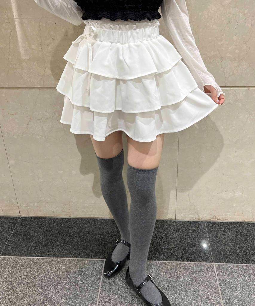 WEGO PHILLY Side Ribbon Tiered Mini Korean Size White Skirt, Spring/Summer Outfit, Girly, Casual, Cute, Style, Gift, Present, Spring, Summer, Autumn,