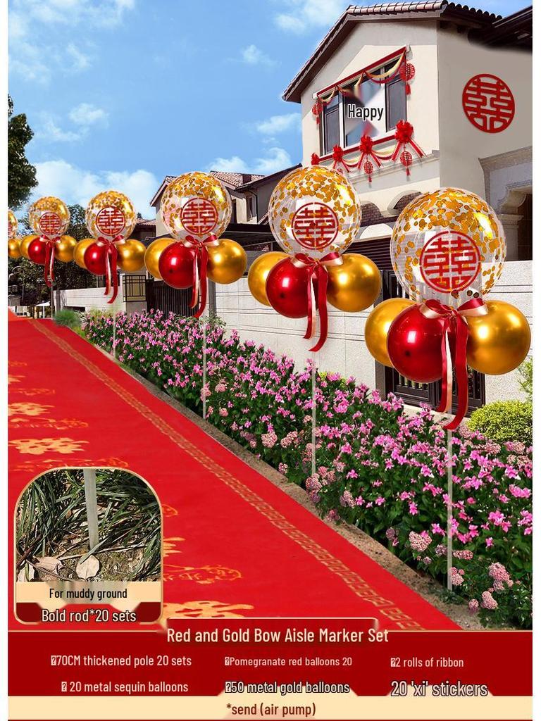 Outdoor Red Balloon Stands for Wedding Reception and Rural Roadside Decorations