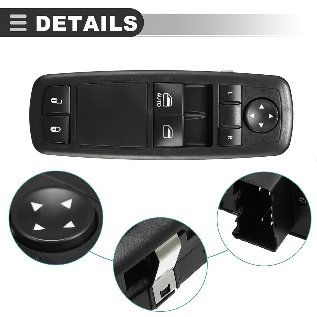 Motoforti Power Window Switch, Left Driver Side Master Power Window Switch, for Dodge Grand Caravan 2008-2011, Plastic, No.4602627AD/4602627AF, Black