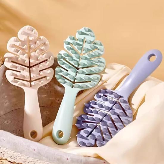 2Pcs Hollow Leaf Shampoo Brush with Long Handle Hanging Men Women Portable Travel Hair Growth Scalp Massage Scrubber Cleaning Brush