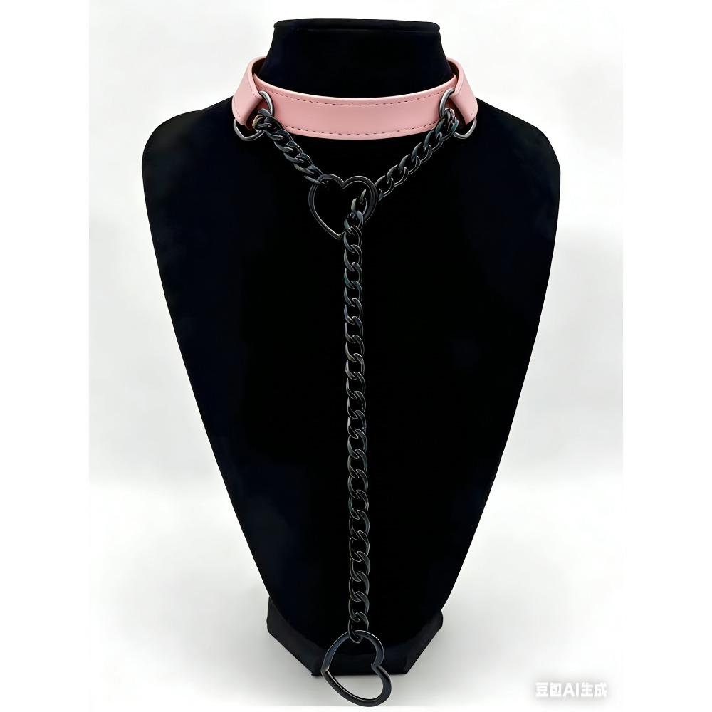 Europäische und amerikanische Persönlichkeit PU-Leder Liebeskreis O Kragen Halskette Punk Kette Herzschloss Anhänger Nackenband Schlüsselbeinkette