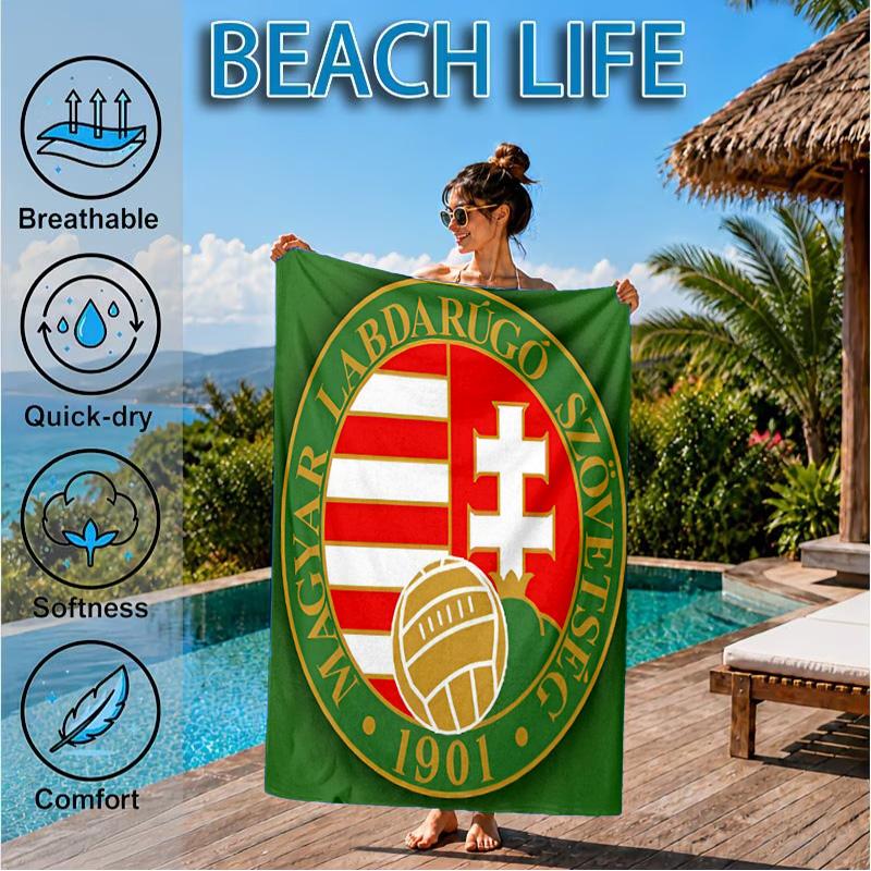 Hungarian Football Emblem Beach Towel, Quick-drying, Easy to Care for, Suitable for Both Fitness and Beach Vacations,Sports Essential