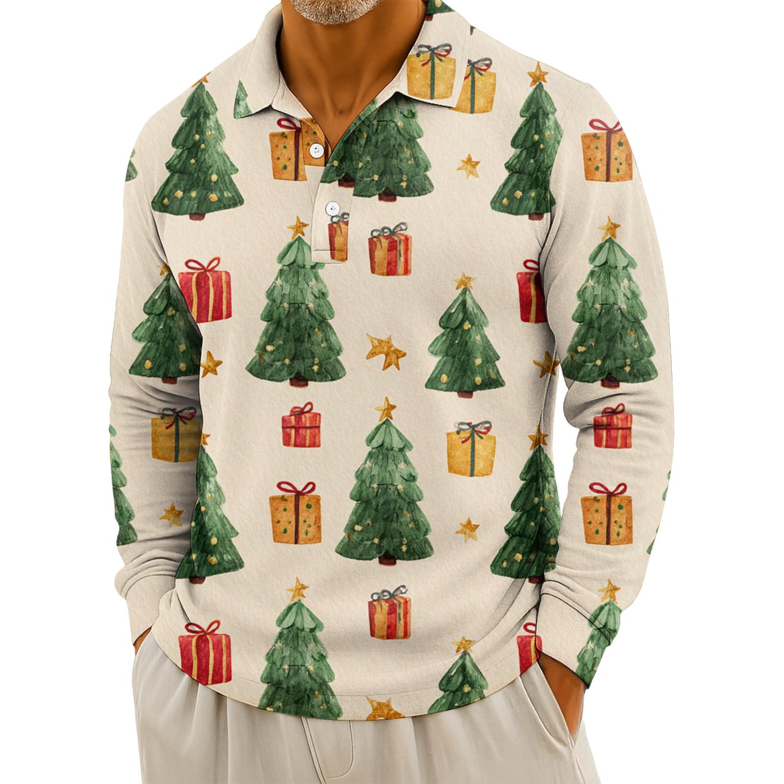 

Мужская повседневная рубашка с длинным рукавом на пуговицах с рождественским принтом XXXL зелёный