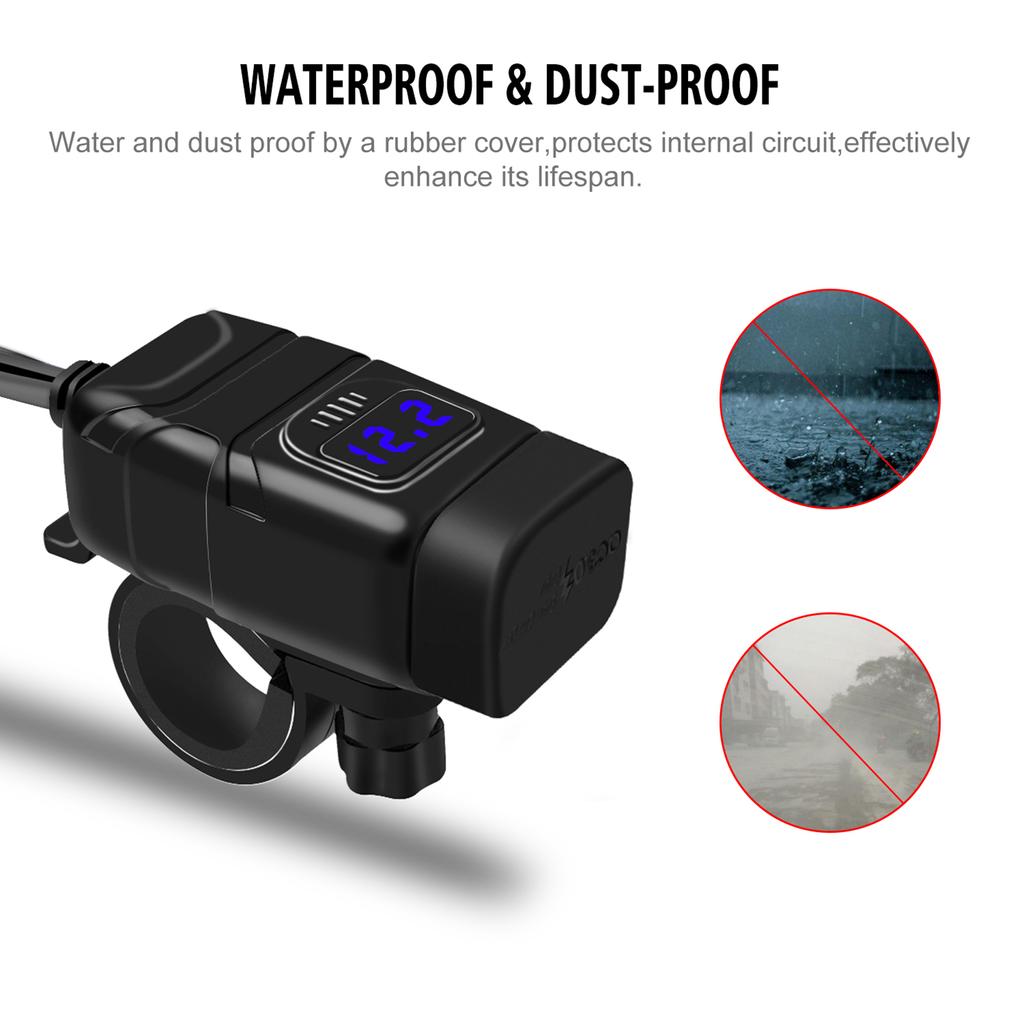 Motorcycle USB Type C Fast Charging QC3.0 with Voltmeter ONCelsiusOff for Phone Tablet