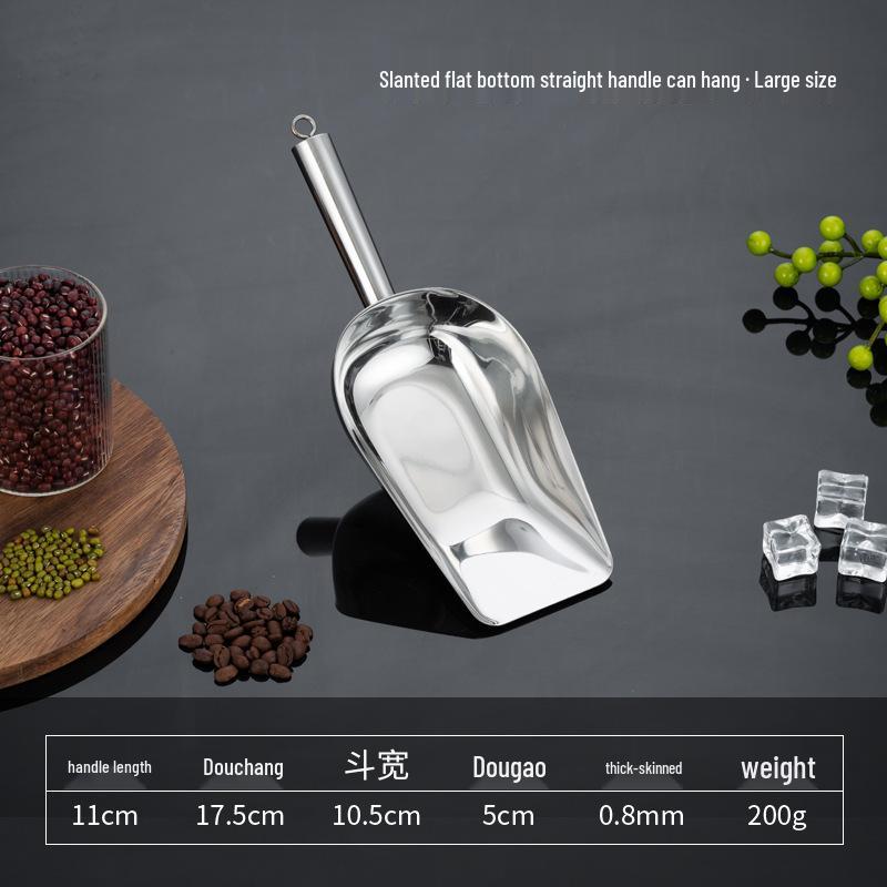 Stainless Steel Multipurpose Scoop with Extended Hanging Handle for Ice, Rice, Dried Fruit, Candy, and Flour.