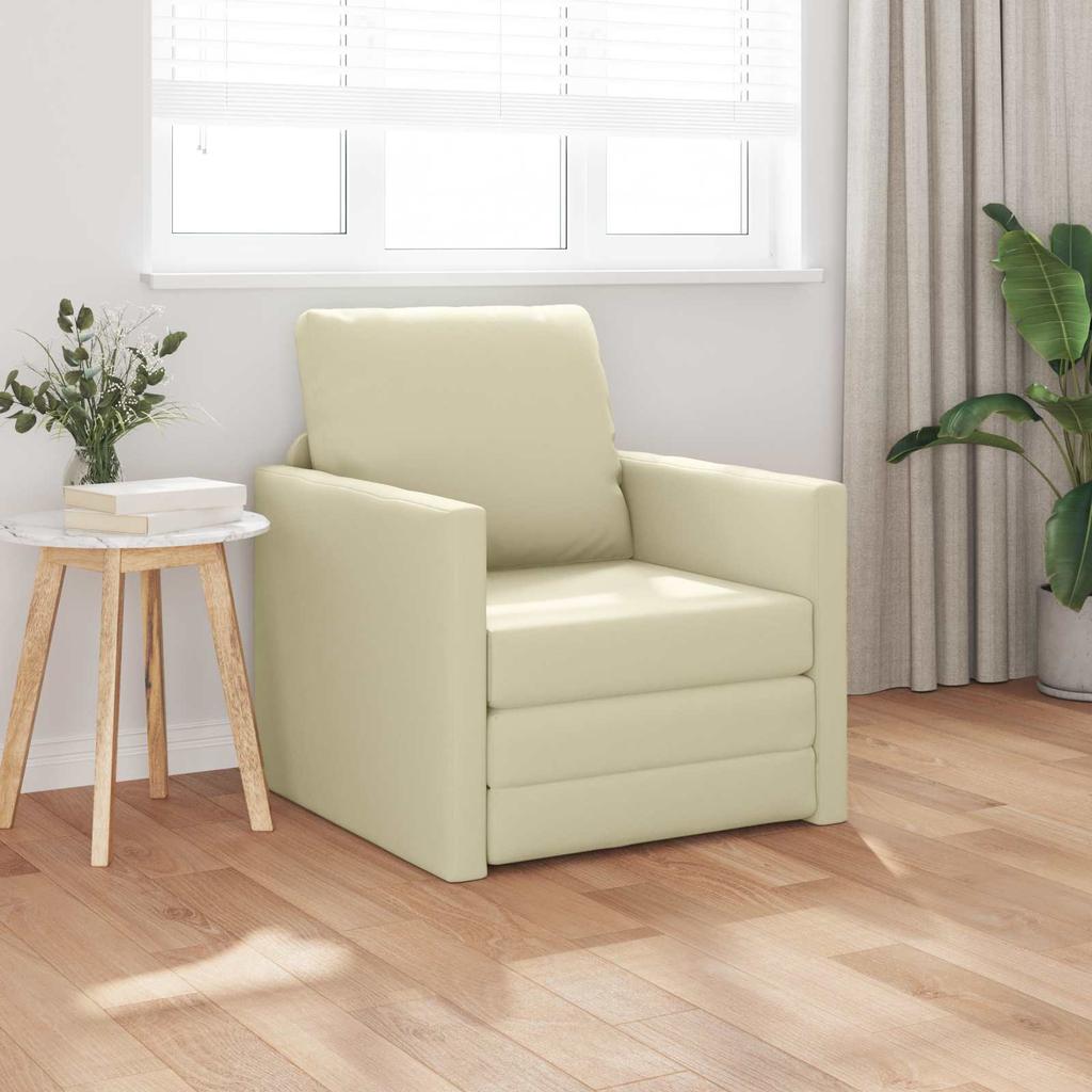 60 Cm Cream Faux Leather Sofa Bed