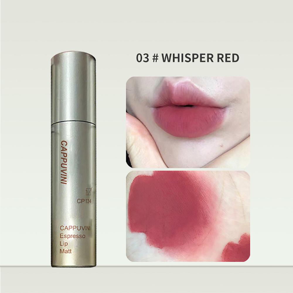 Cappuvini Espresso Matte Lipstick Velvet Lip Glaze Waterproof Long-lasting Texture Smooth Glossy Makeup Setting Lip